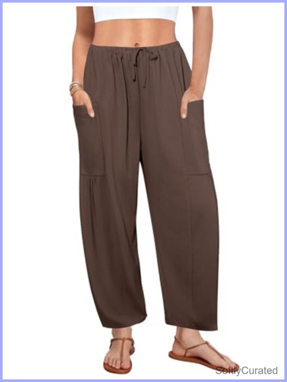 Flowy Wide Leg Drawstring Palazzo Harem Pants with Pockets for Beach Vacation